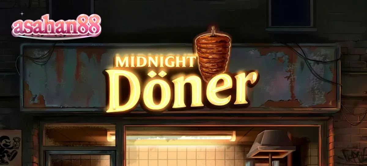 Tampilan visual mesin slot Midnight Doner dengan tema kedai kebab